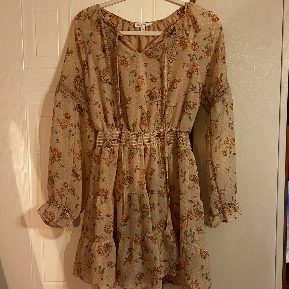 Blu Pepper Floral Dress with Long Sleeves